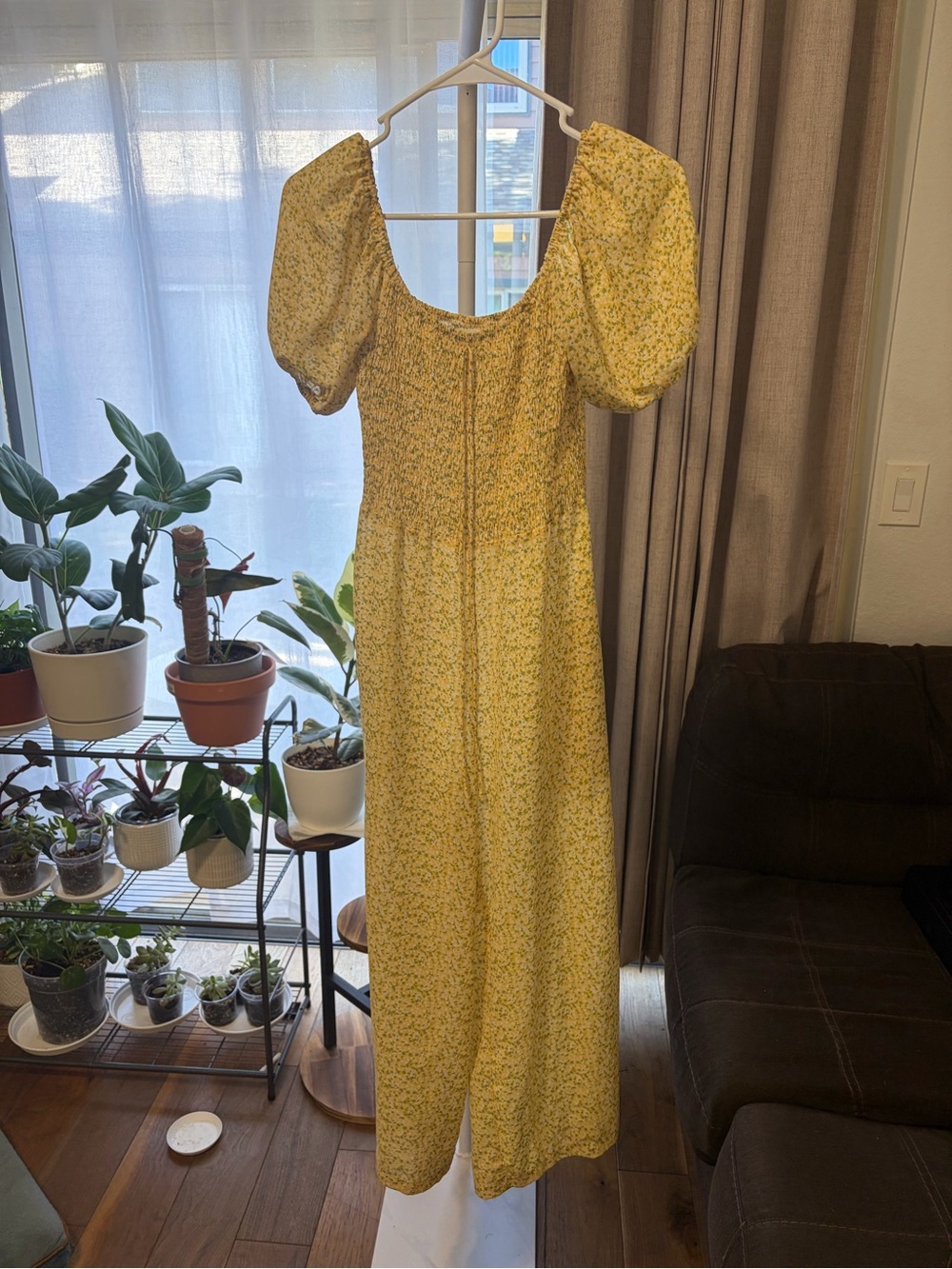 Women's Yellow Floral Puff-Sleeve Jumper